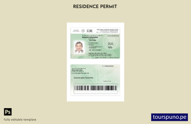 lista para imprimir plantilla de tarjeta verde (permiso de residencia) de México
